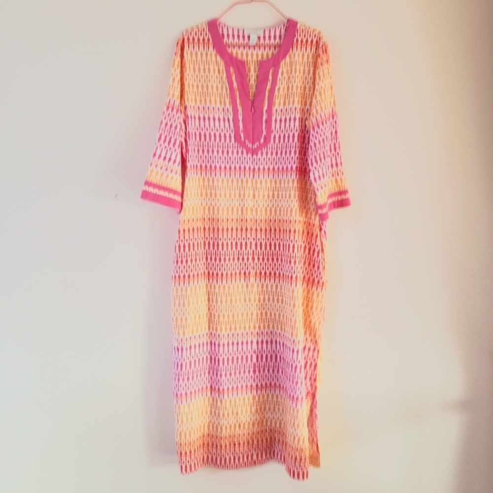 Charter Club Intimates Multicolor 3/4 Sleeve Split V-Neck 1/2 Zip Long Caftan XS - Picture 4 of 16